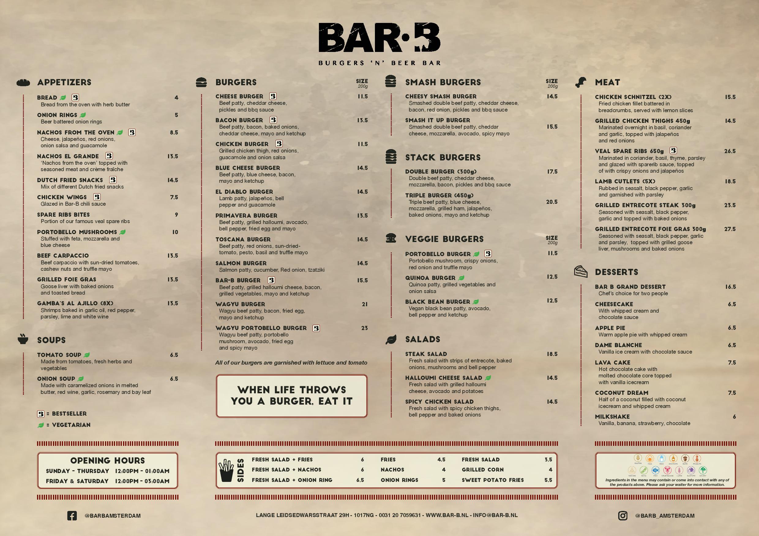 Menu BarB Burgerbar Amsterdam